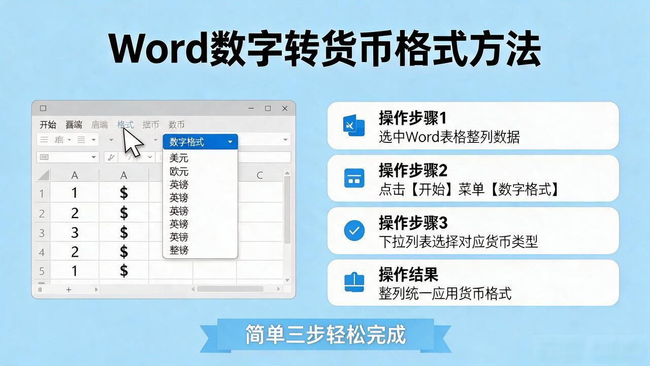 Word数字自动加货币符号_word中数字如何变换成货币_Word表格快速设置货币格式